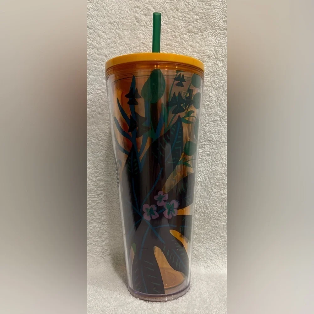 Starbucks tropical, orange design, Colorful Tumbler with Straw 24 ounce